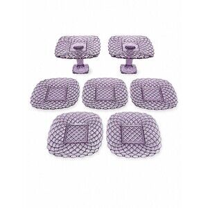 Rare Purple L.E Smith Trellis Plates & Cake Stands Set- 7 Pieces